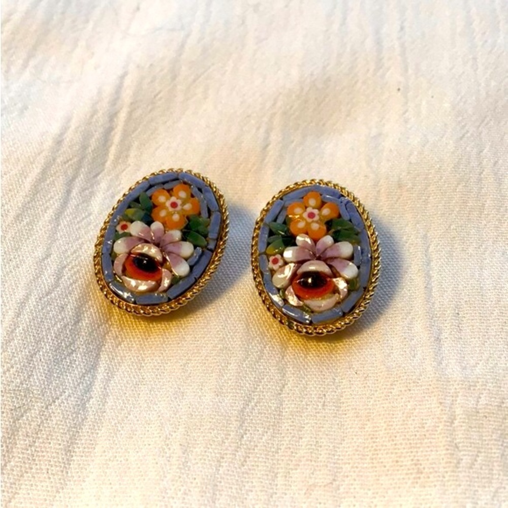 Micro glass mosaic clip on earrings Italy